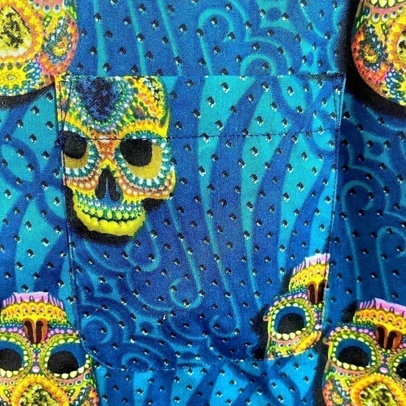 ONE Resolution Men’s Tropical Skull Print Teal Button Down Shirt Size M - Picture 4 of 6